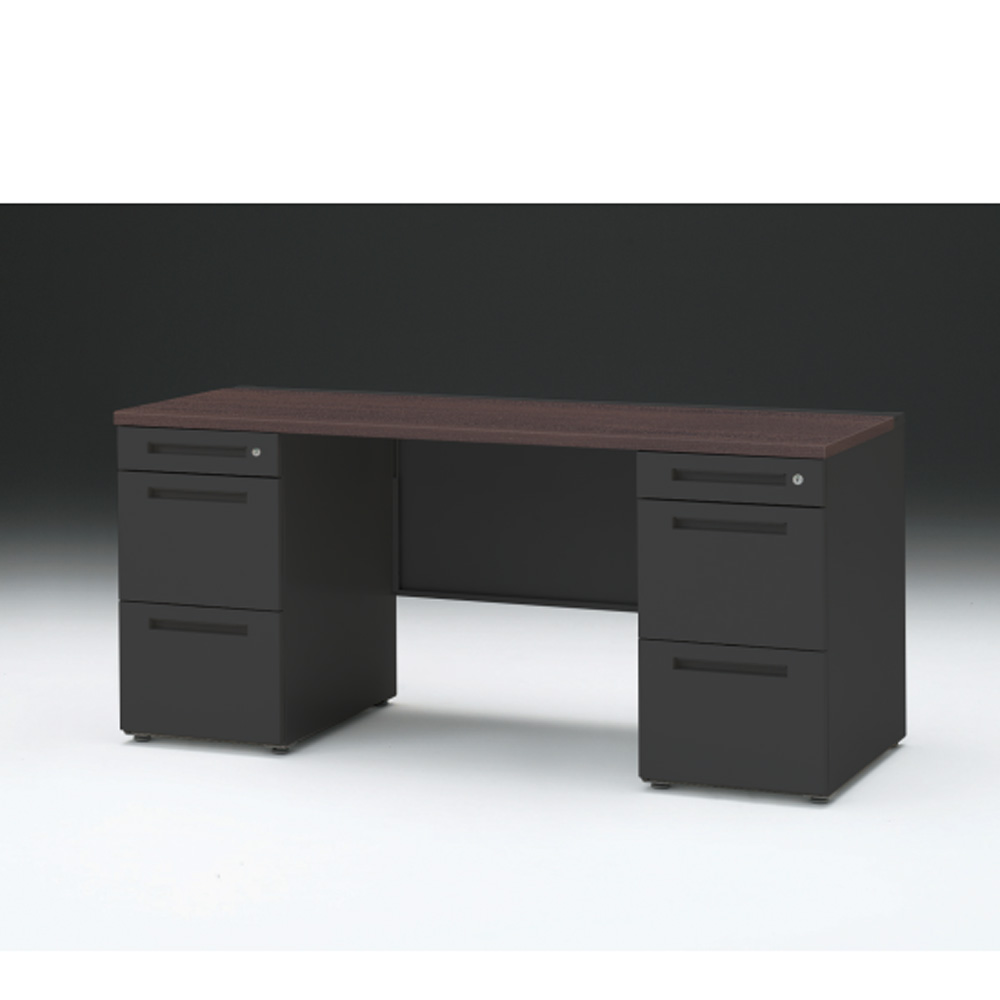 CZRデスク 両袖デスク CZR-166KAC-182 センター引出しなし  シリンダー錠W1600× D600 [ 本体: ブラックT・天板: 82 / ブラックウォールナットD]