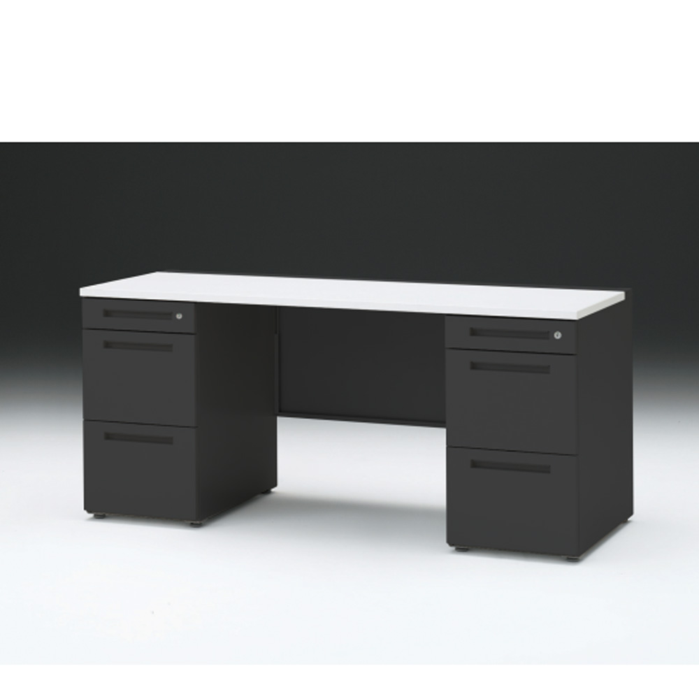 CZRデスク 両袖デスク CZR-166KAC-1W9 センター引出しなし  シリンダー錠W1600× D600 [ 本体: ブラックT・天板: W9 / ホワイトW]