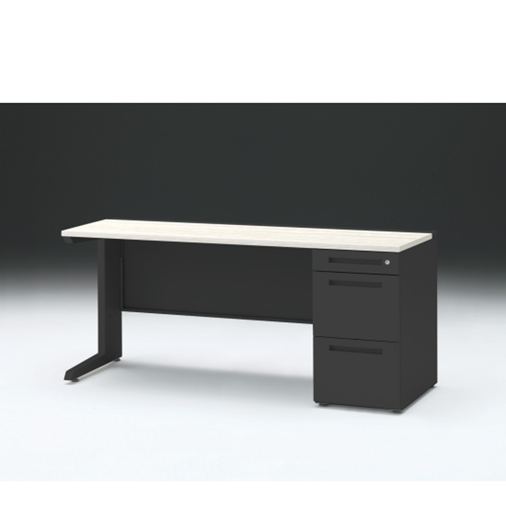 CZRデスク 片袖デスク CZR-166SBC-161 センター引出しなし  シリンダー錠W1600× D600 [ 本体: ブラックT・天板: 61 / アッシュドパインL]