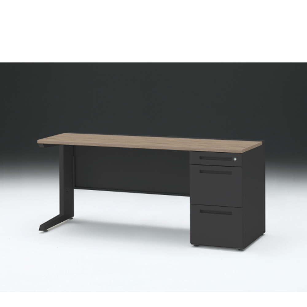 CZRデスク 片袖デスク CZR-166SBC-171 センター引出しなし  シリンダー錠W1600× D600 [ 本体: ブラックT・天板: 71 / アッシュドオークM]