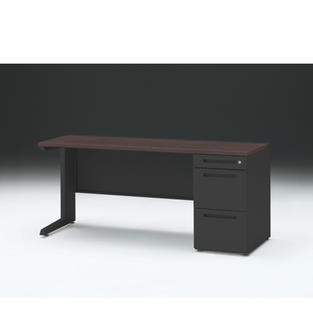 CZRデスク 片袖デスク CZR-166SBC-182 センター引出しなし  シリンダー錠W1600× D600 [ 本体: ブラックT・天板: 82 / ブラックウォールナットD]