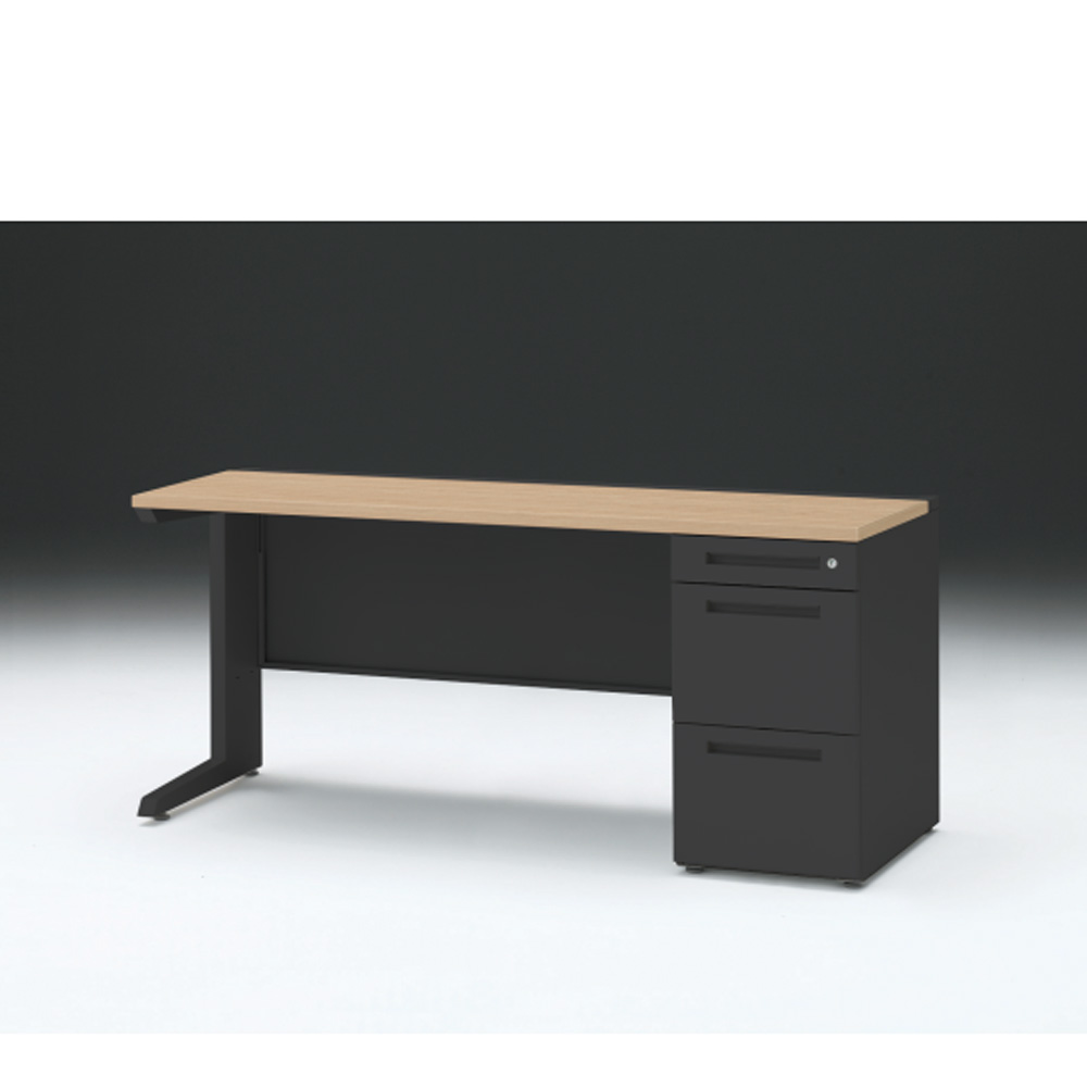 CZRデスク 片袖デスク CZR-166SBC-192 センター引出しなし  シリンダー錠W1600× D600 [ 本体: ブラックT・天板: 92 / ホワイトオークM]
