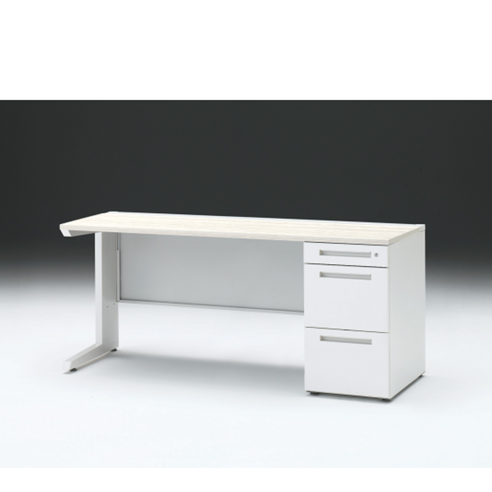 CZRデスク 片袖デスク CZR-166SBC-961 センター引出しなし  シリンダー錠W1600× D600 [ 本体: ホワイトW・天板: 61 / アッシュドパインL]