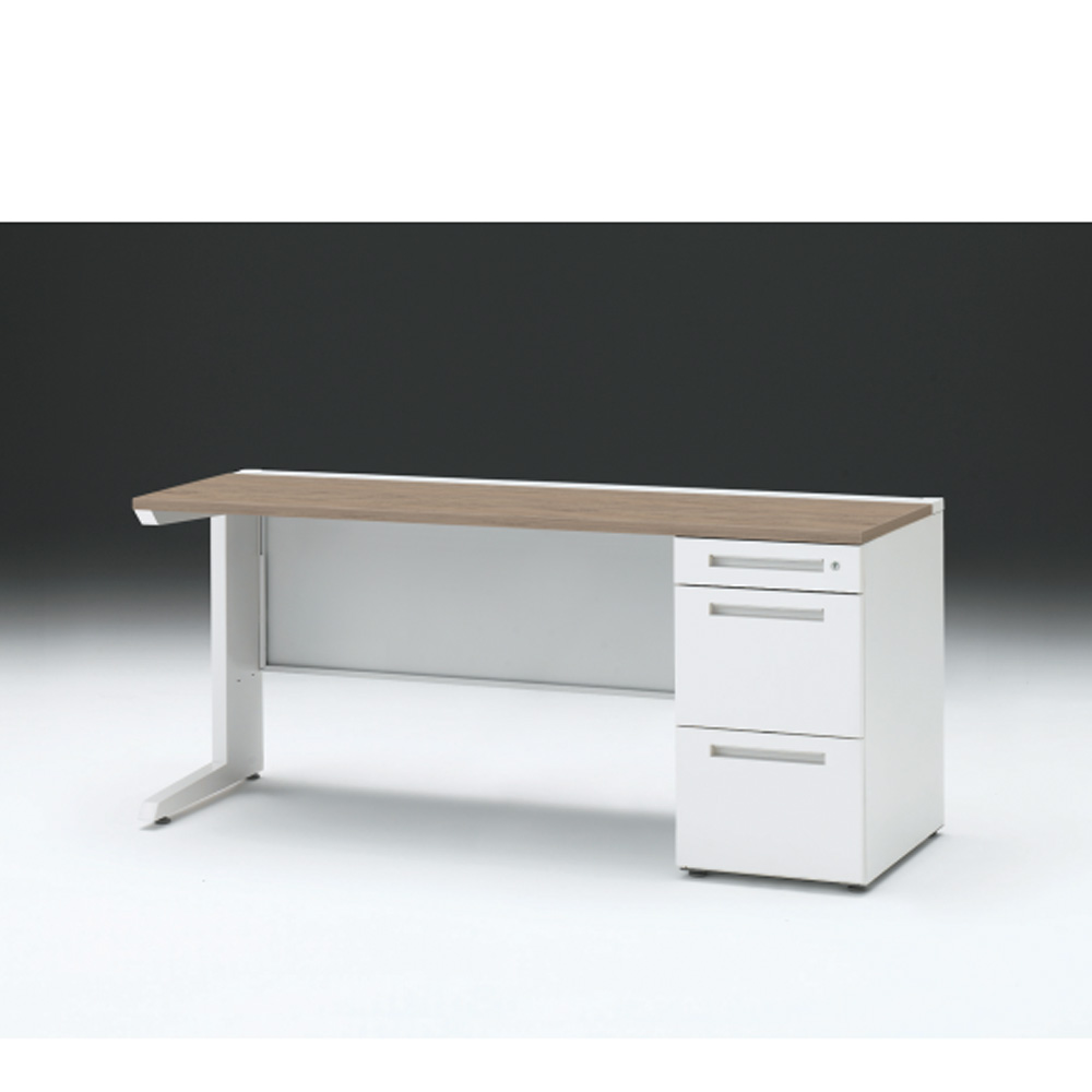 CZRデスク 片袖デスク CZR-166SBC-971 センター引出しなし  シリンダー錠W1600× D600 [ 本体: ホワイトW・天板: 71 / アッシュドオークM]