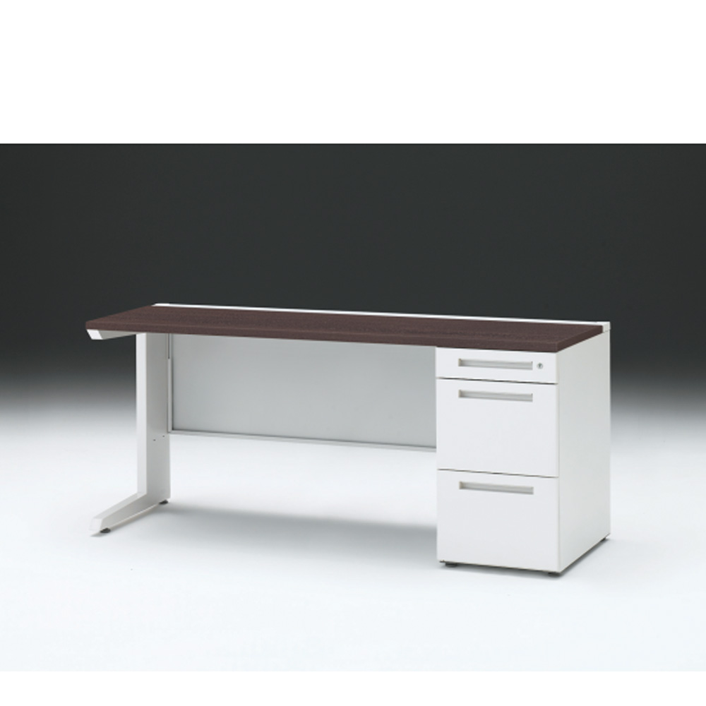 CZRデスク 片袖デスク CZR-166SBC-982 センター引出しなし  シリンダー錠W1600× D600 [ 本体: ホワイトW・天板: 82 / ブラックウォールナットD]