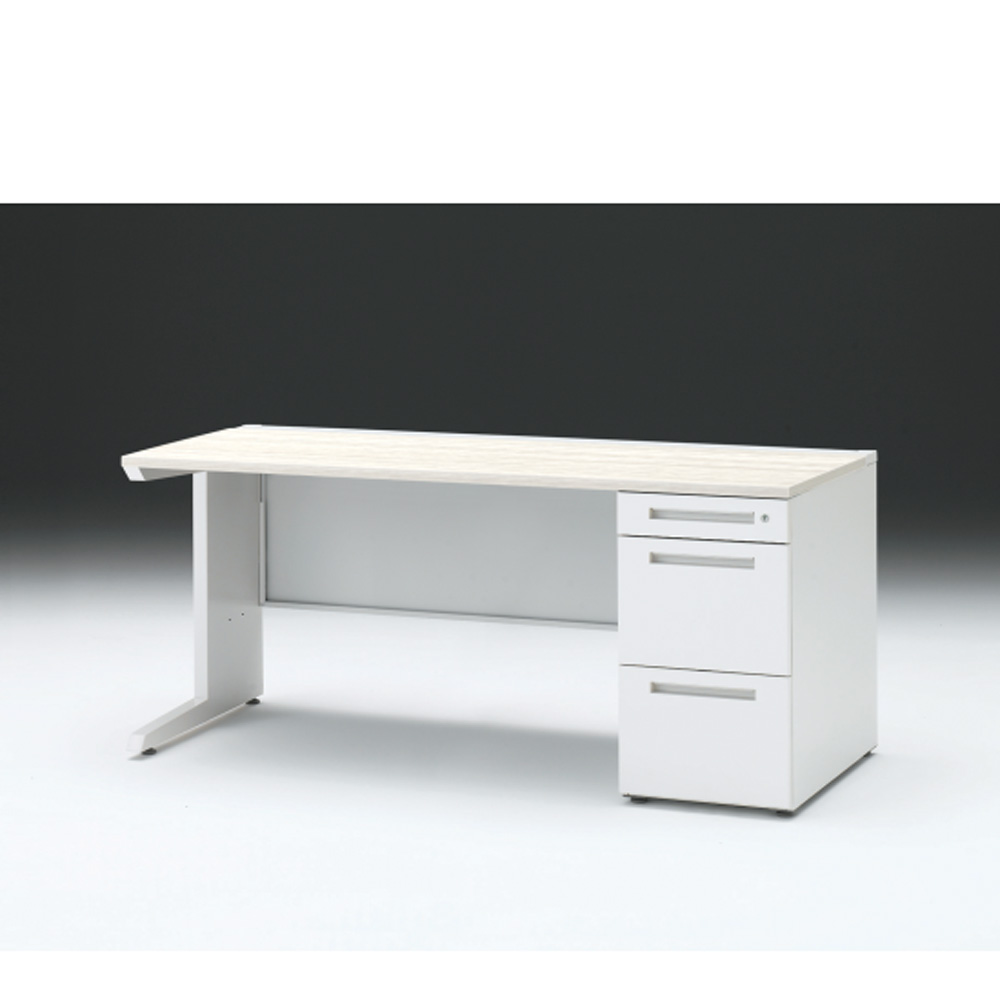 CZRデスク 片袖デスク CZR-167SBC-961 センター引出しなし  シリンダー錠W1600× D700 [ 本体: ホワイトW・天板: 61 / アッシュドパインL]