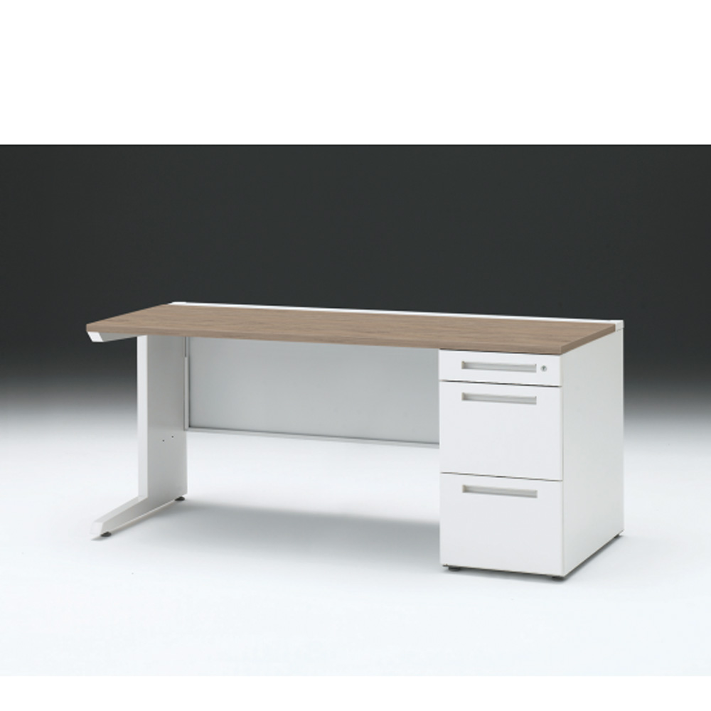CZRデスク 片袖デスク CZR-167SBC-971 センター引出しなし  シリンダー錠W1600× D700 [ 本体: ホワイトW・天板: 71 / アッシュドオークM]