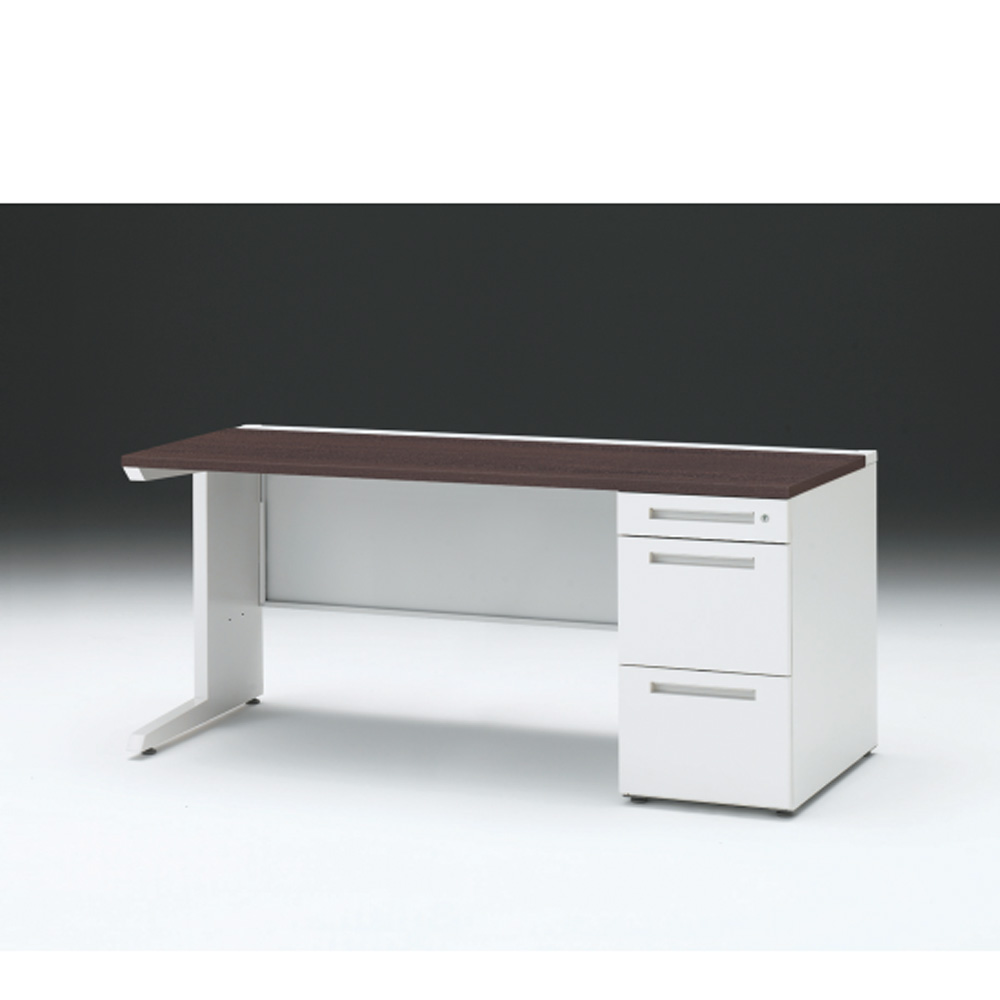 CZRデスク 片袖デスク CZR-167SBC-982 センター引出しなし  シリンダー錠W1600× D700 [ 本体: ホワイトW・天板: 82 / ブラックウォールナットD]