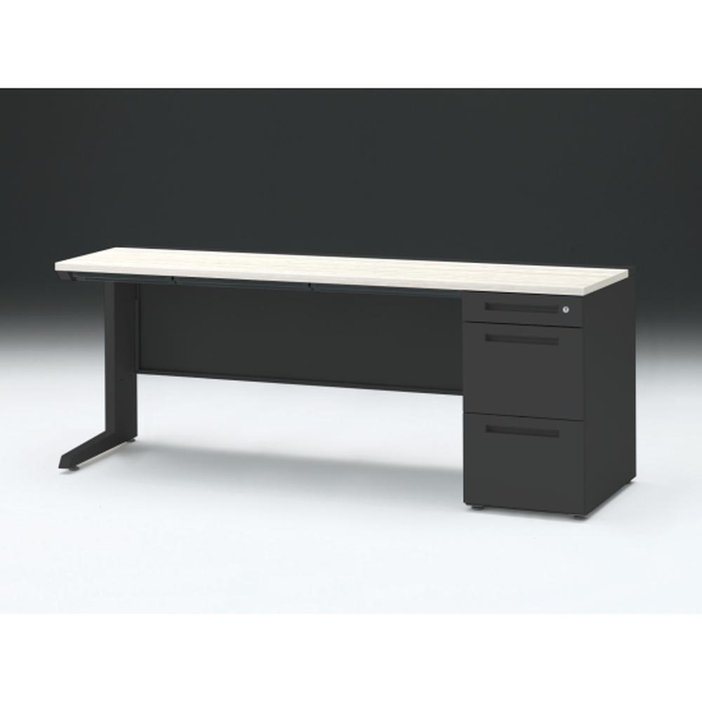 CZR 片袖デスク　シリンダー錠 浅型センター引出し付　CZR-186CBC-161　W1800×D600 ［本体：ブラック×天板：61/アッシュドパイン-］