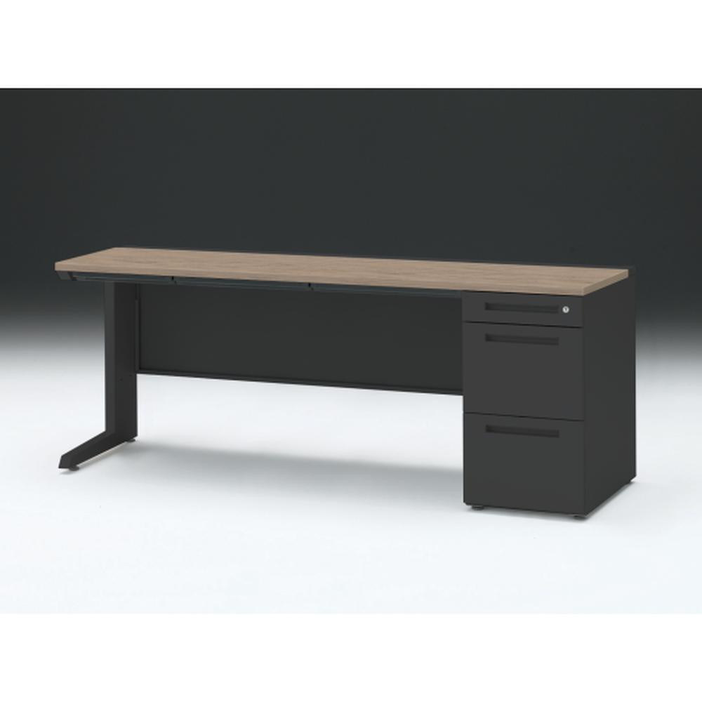 CZR 片袖デスク　シリンダー錠 浅型センター引出し付　CZR-186CBC-171　W1800×D600 ［本体：ブラック×天板：71/アッシュドオークM］