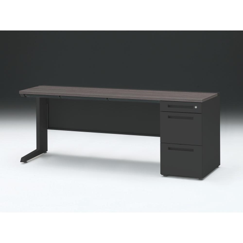 CZR 片袖デスク　シリンダー錠 浅型センター引出し付　CZR-186CBC-181　W1800×D600 ［本体：ブラック×天板：81/アッシュドオークD］