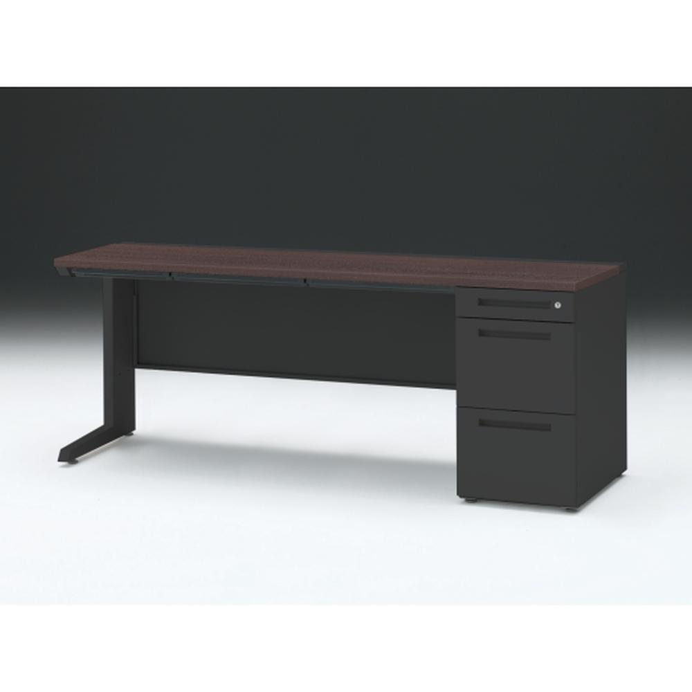 CZR 片袖デスク　シリンダー錠 浅型センター引出し付　CZR-186CBC-182　W1800×D600 ［本体：ブラック×天板：82/ブラックウォールナットD］