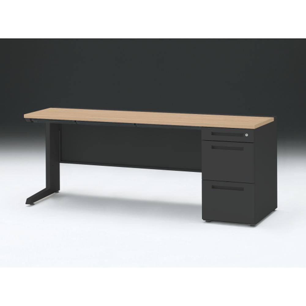 CZR 片袖デスク　シリンダー錠 浅型センター引出し付　CZR-186CBC-192　W1800×D600 ［本体：ブラック×天板：92/ホワイトオークM］