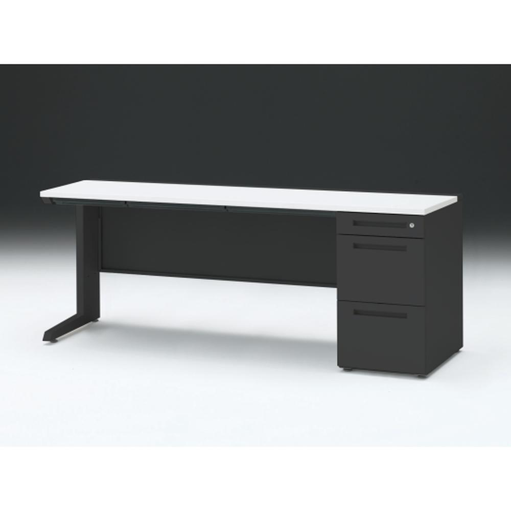 CZR 片袖デスク　シリンダー錠 浅型センター引出し付　CZR-186CBC-1W9　W1800×D600 ［本体：ブラック×天板：W9/ホワイトW］