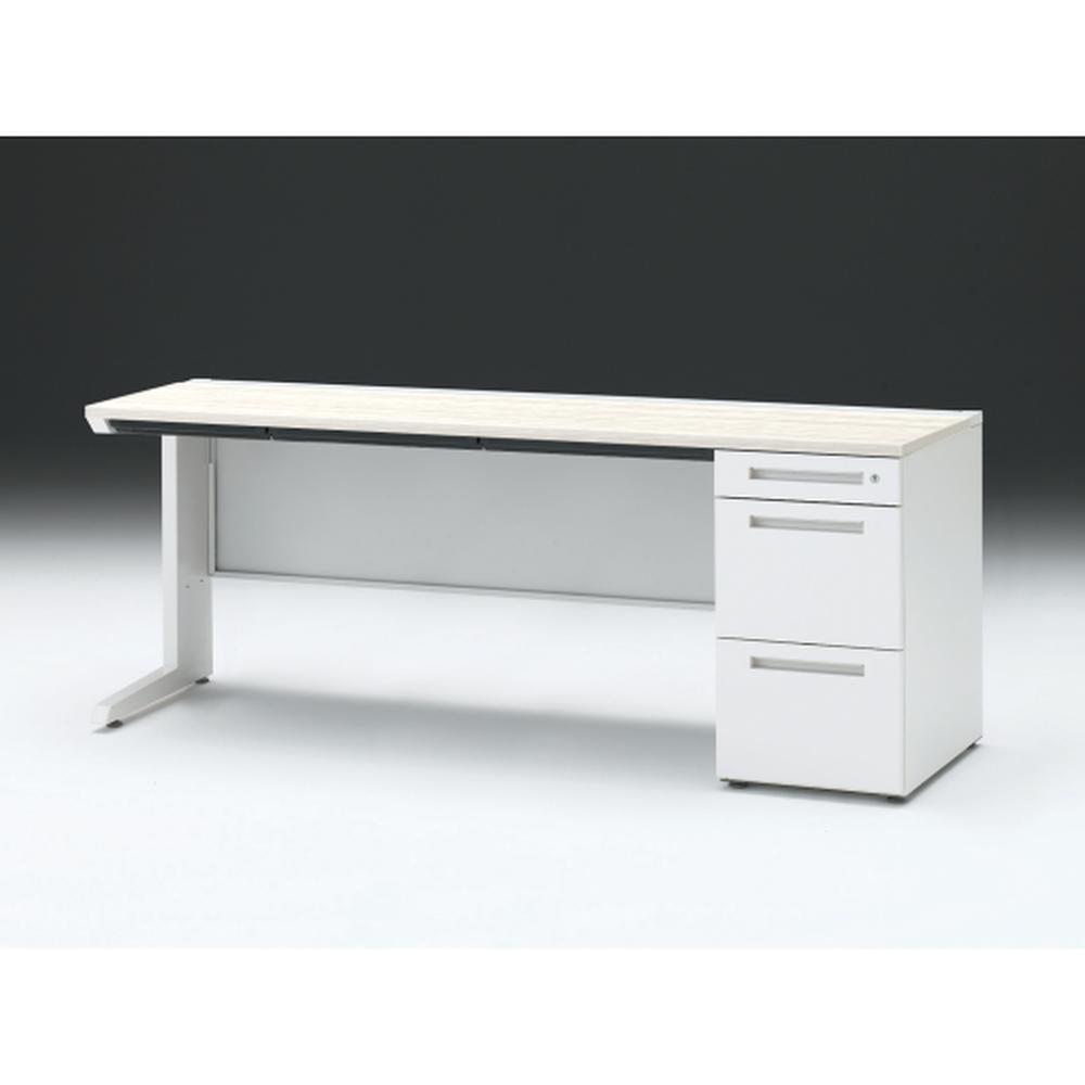 CZR 片袖デスク　シリンダー錠 浅型センター引出し付　CZR-186CBC-961　W1800×D600 ［本体：ホワイト×天板：61/アッシュドパイン-］