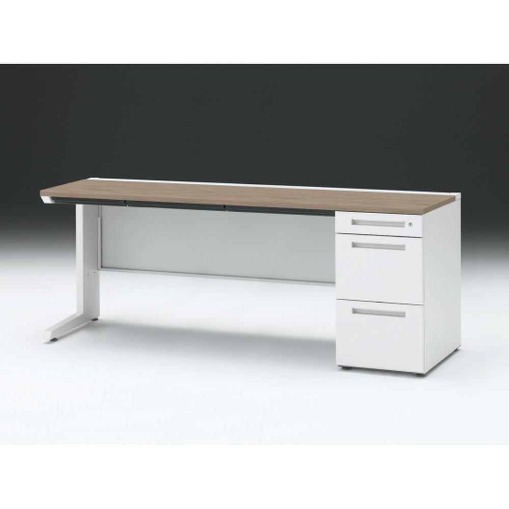 CZR 片袖デスク　シリンダー錠 浅型センター引出し付　CZR-186CBC-971　W1800×D600 ［本体：ホワイト×天板：71/アッシュドオークM］