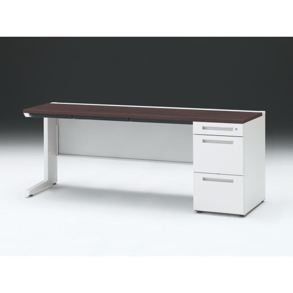 CZR 片袖デスク　シリンダー錠 浅型センター引出し付　CZR-186CBC-982　W1800×D600 ［本体：ホワイト×天板：82/ブラックウォールナットD］