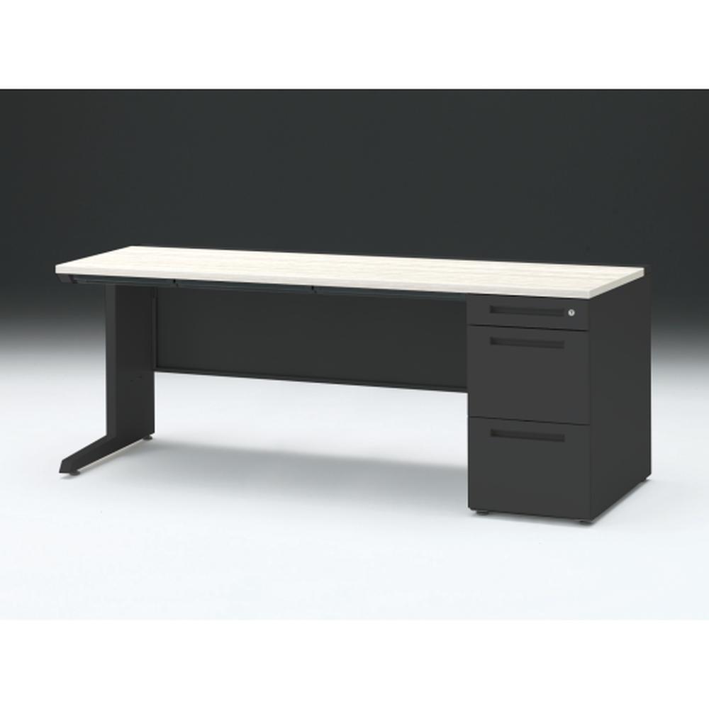 CZR 片袖デスク　シリンダー錠 浅型センター引出し付　CZR-187CBC-161　W1800×D700 ［本体：ブラック×天板：61/アッシュドパインL］
