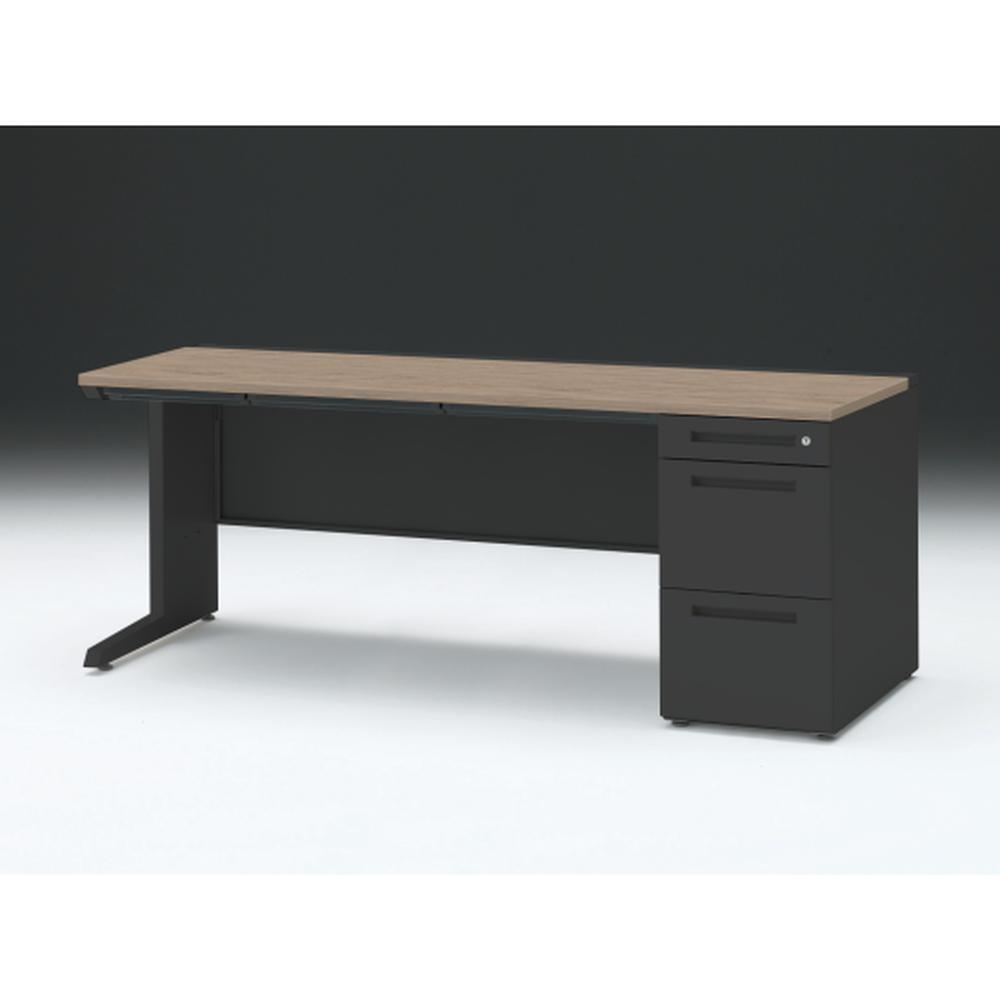 CZR 片袖デスク　シリンダー錠 浅型センター引出し付　CZR-187CBC-171　W1800×D700 ［本体：ブラック×天板：71/アッシュドオークM］