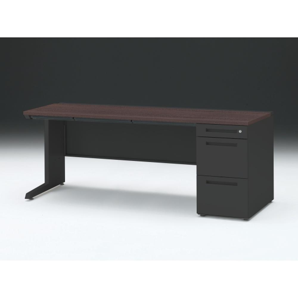 CZR 片袖デスク　シリンダー錠 浅型センター引出し付　CZR-187CBC-182　W1800×D700 ［本体：ブラック×天板：82/ブラックウォールナットD］