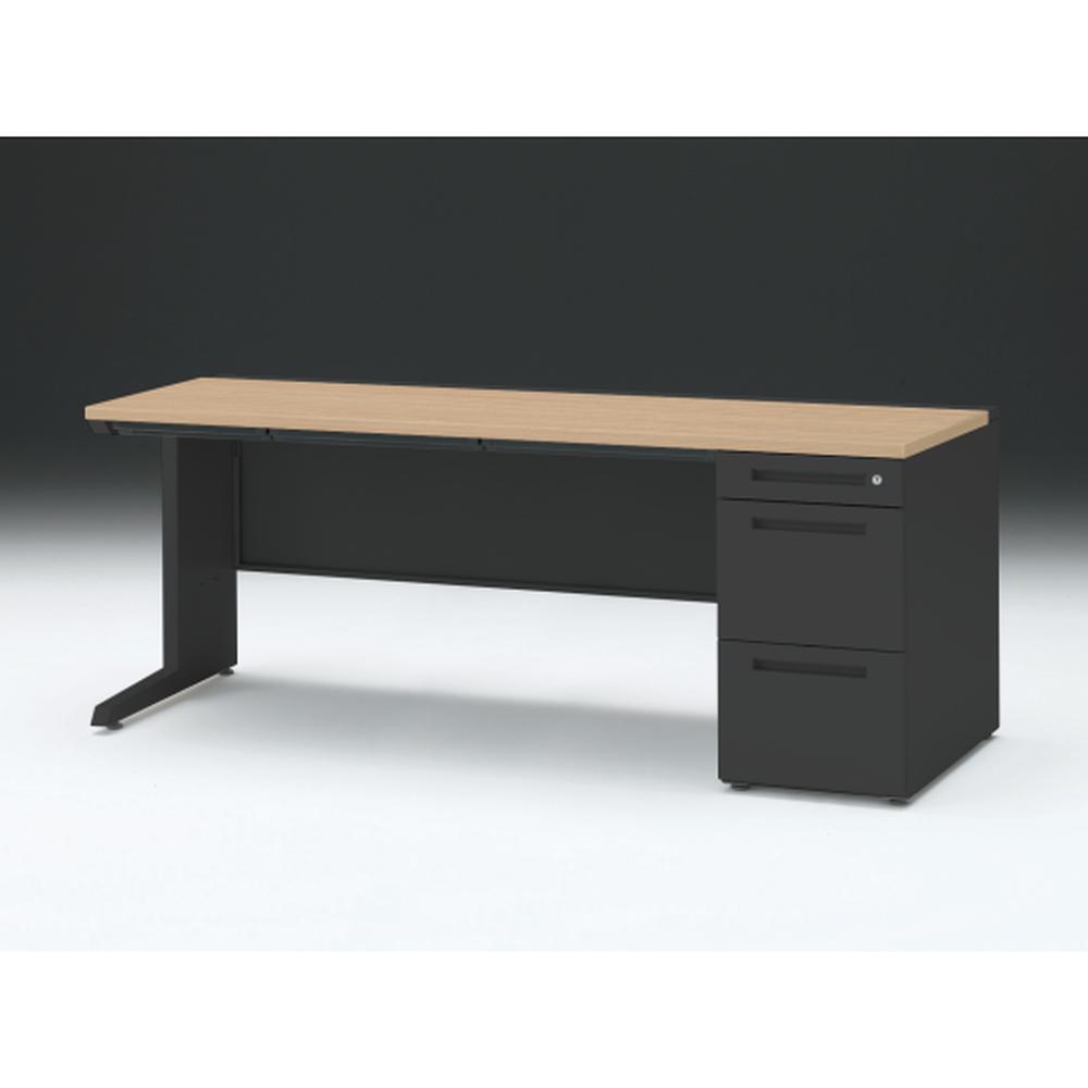 CZR 片袖デスク　シリンダー錠 浅型センター引出し付　CZR-187CBC-192　W1800×D700 ［本体：ブラック×天板：92/ホワイトオークM］