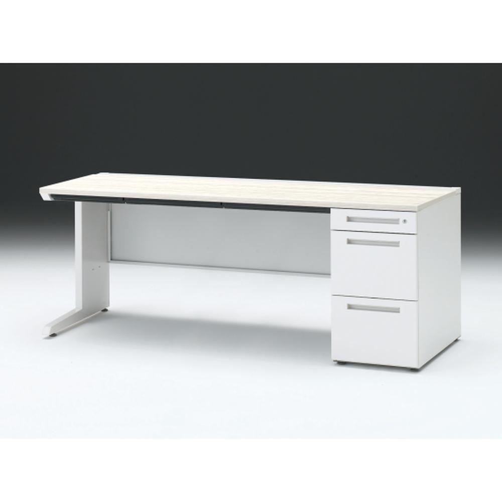 CZR 片袖デスク　シリンダー錠 浅型センター引出し付　CZR-187CBC-961　W1800×D700 ［本体：ホワイト×天板：61/アッシュドパインL］