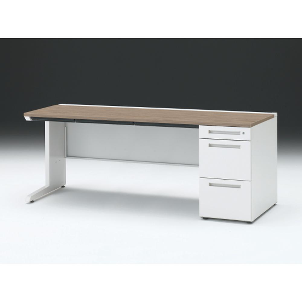 CZR 片袖デスク　シリンダー錠 浅型センター引出し付　CZR-187CBC-971　W1800×D700 ［本体：ホワイト×天板：71/アッシュドオークM］