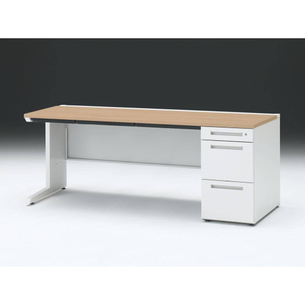 CZR 片袖デスク　シリンダー錠 浅型センター引出し付　CZR-187CBC-992　W1800×D700 ［本体：ホワイト×天板：92/ホワイトオークM］