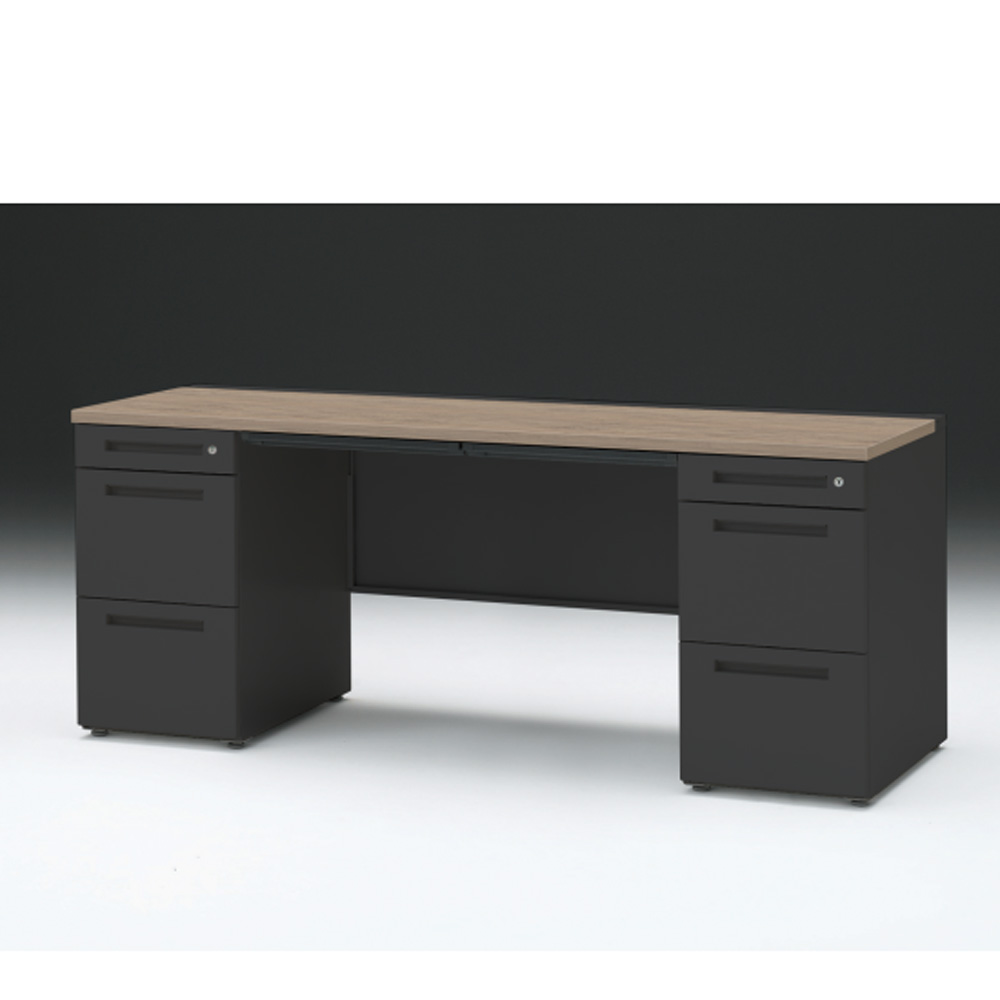 CZRデスク 両袖デスク CZR-186BAC-171 浅型センター引出し付  シリンダー錠W1800× D600 [ 本体: ブラックT・天板: 71 / アッシュドオークM]