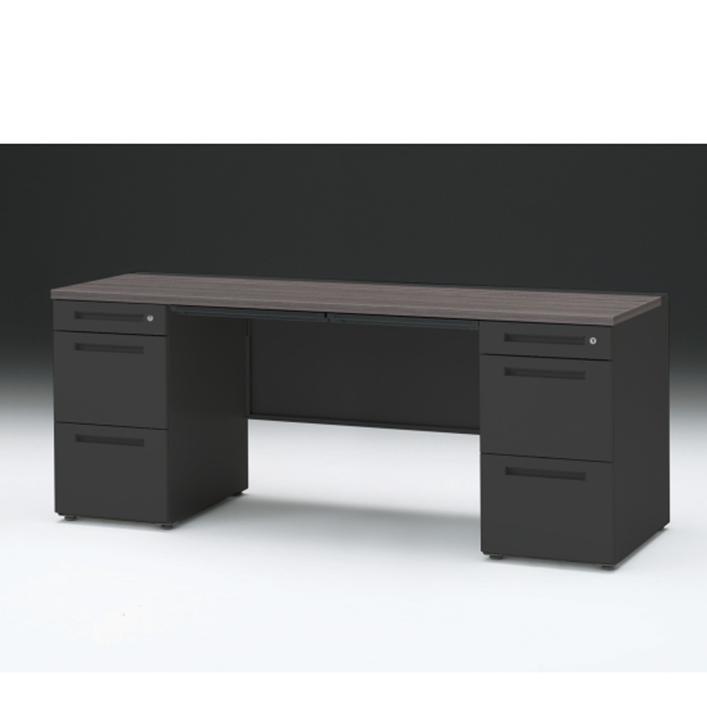 CZRデスク 両袖デスク CZR-186BAC-181 浅型センター引出し付  シリンダー錠W1800× D600 [ 本体: ブラックT・天板: 81 / アッシュドオークD]