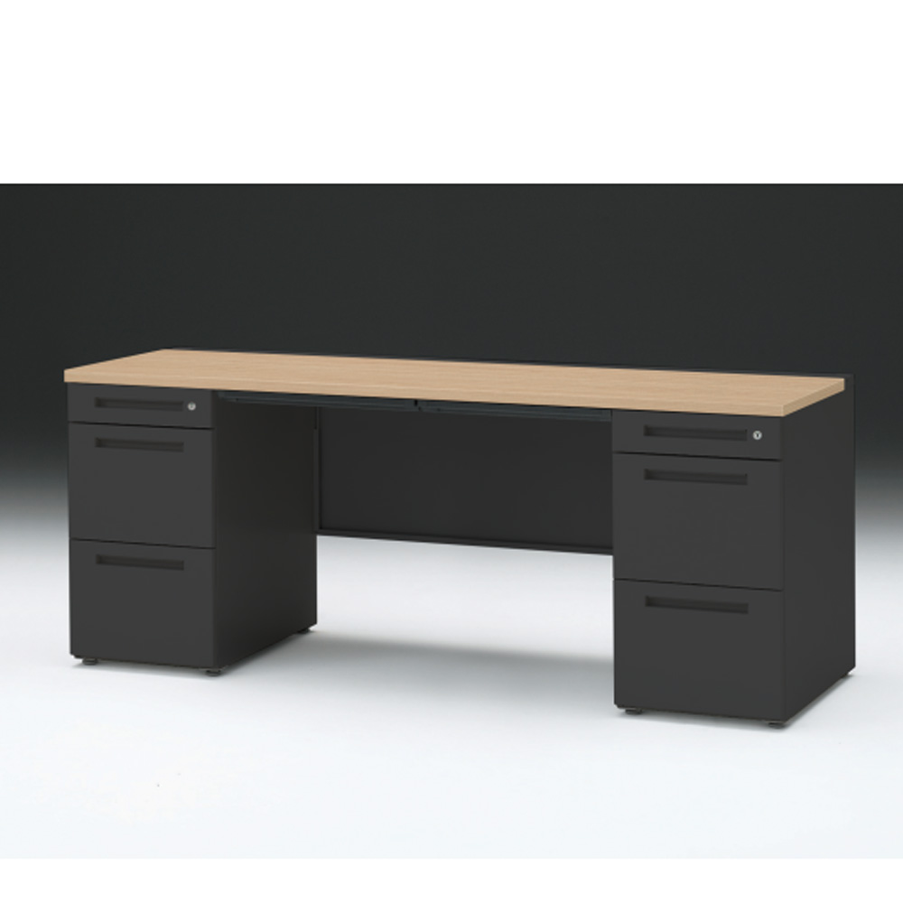 CZRデスク 両袖デスク CZR-186BAC-192 浅型センター引出し付  シリンダー錠W1800× D600 [ 本体: ブラックT・天板: 92 / ホワイトオークM]
