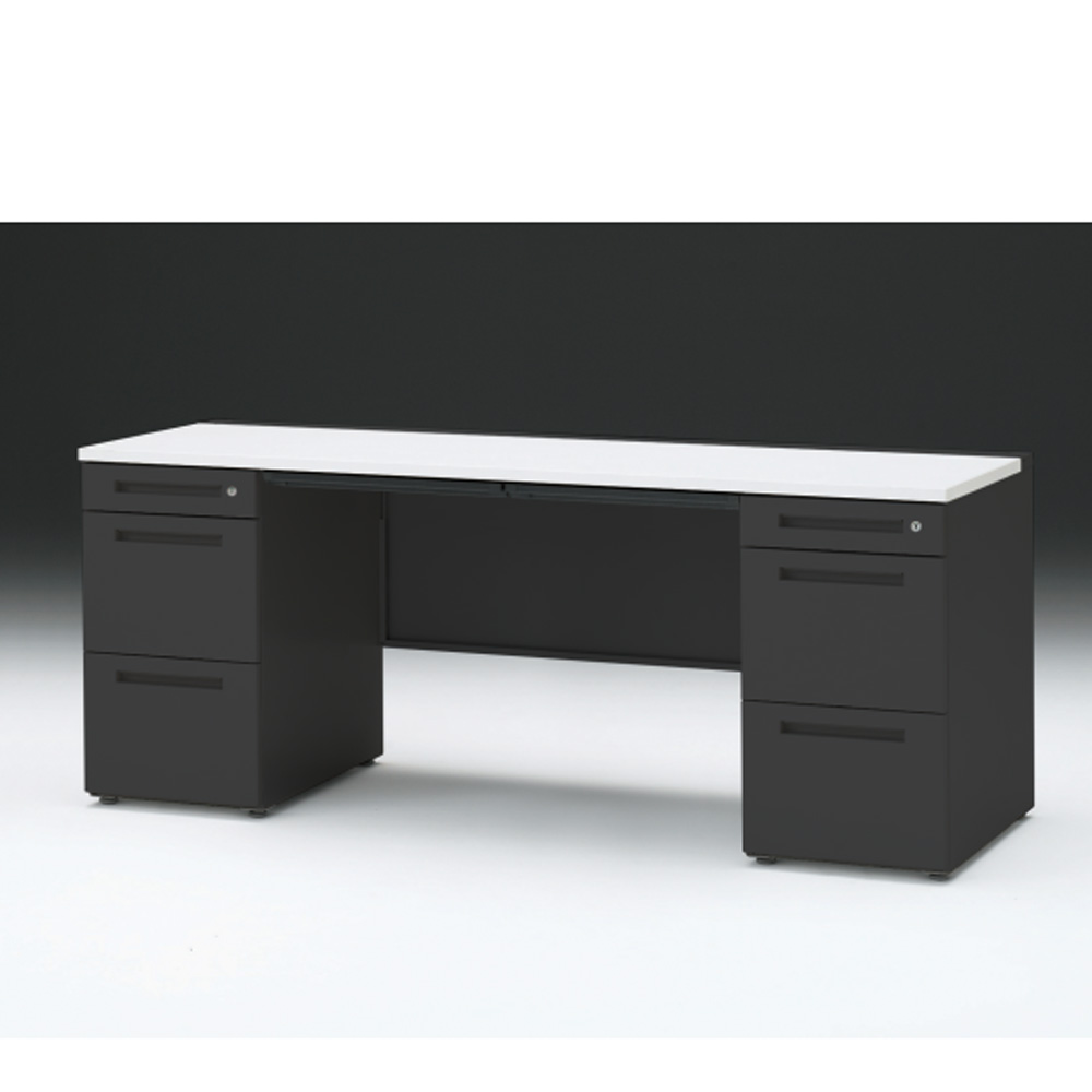 CZRデスク 両袖デスク CZR-186BAC-1W9 浅型センター引出し付  シリンダー錠W1800× D600 [ 本体: ブラックT・天板: W9 / ホワイトW]