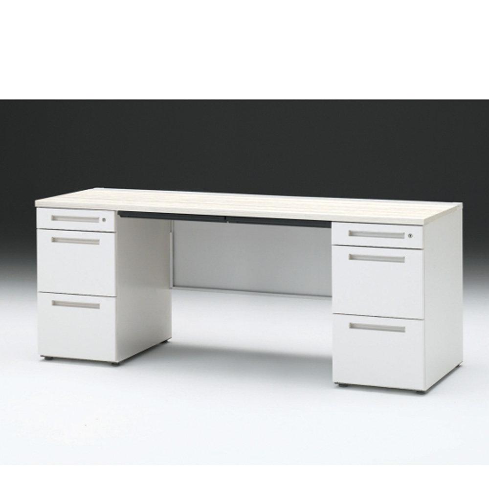 CZRデスク 両袖デスク CZR-186BAC-961 浅型センター引出し付  シリンダー錠W1800× D600 [ 本体: ホワイトW・天板: 61 / アッシュドパインL]