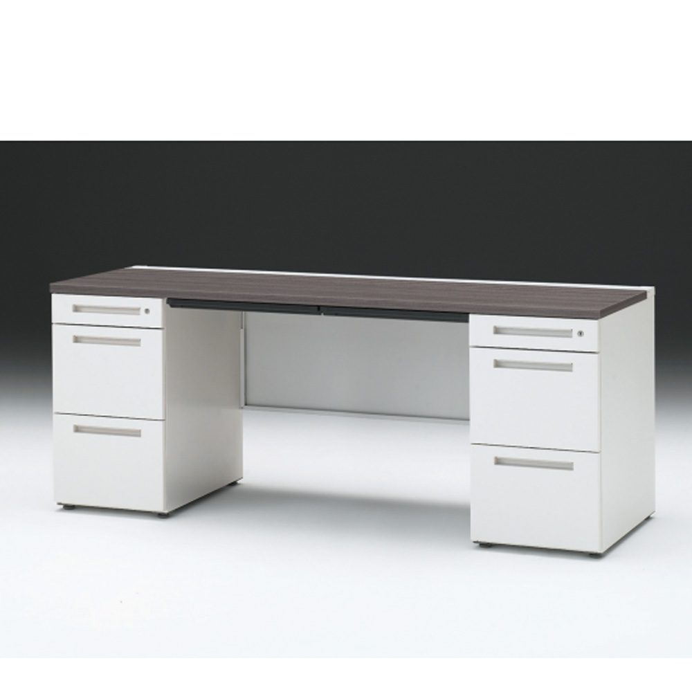 CZRデスク 両袖デスク CZR-186BAC-981 浅型センター引出し付  シリンダー錠W1800× D600 [ 本体: ホワイトW・天板: 81 / アッシュドオークD]