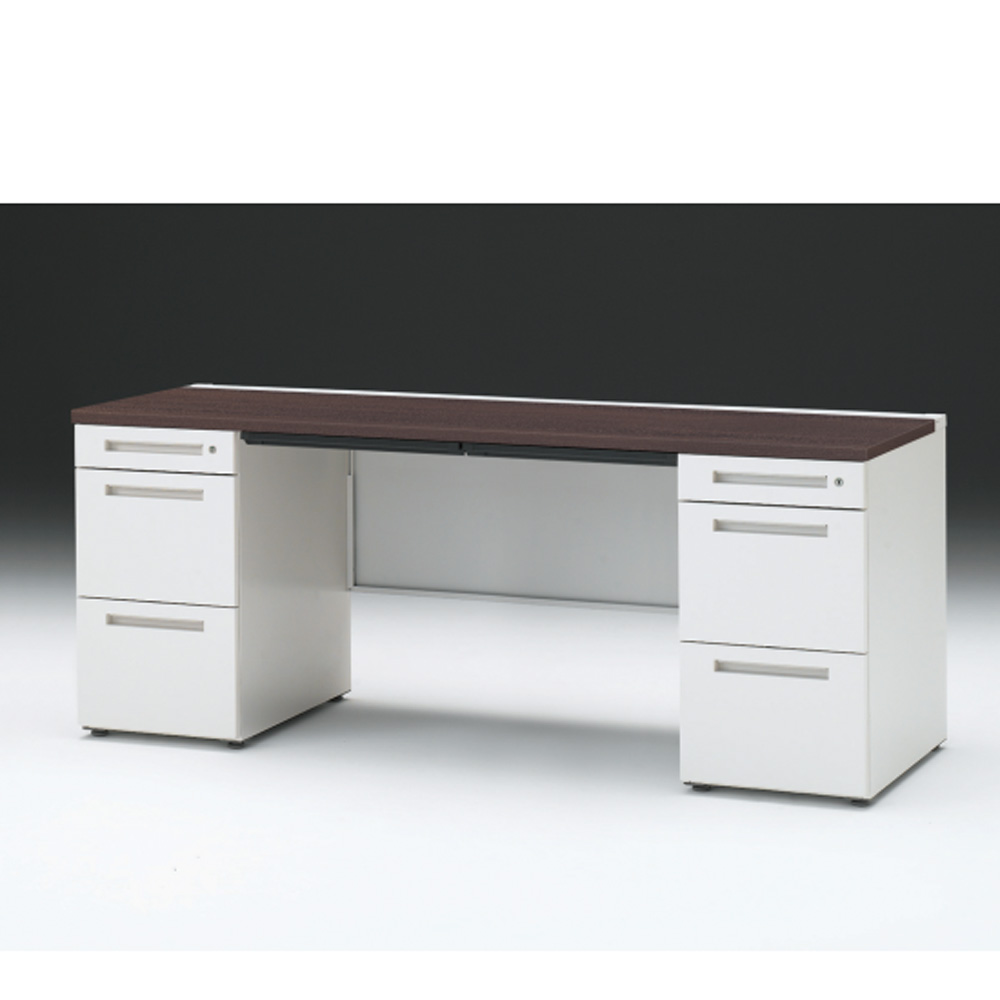 CZRデスク 両袖デスク CZR-186BAC-982 浅型センター引出し付  シリンダー錠W1800× D600 [ 本体: ホワイトW・天板: 82 / ブラックウォールナットD]