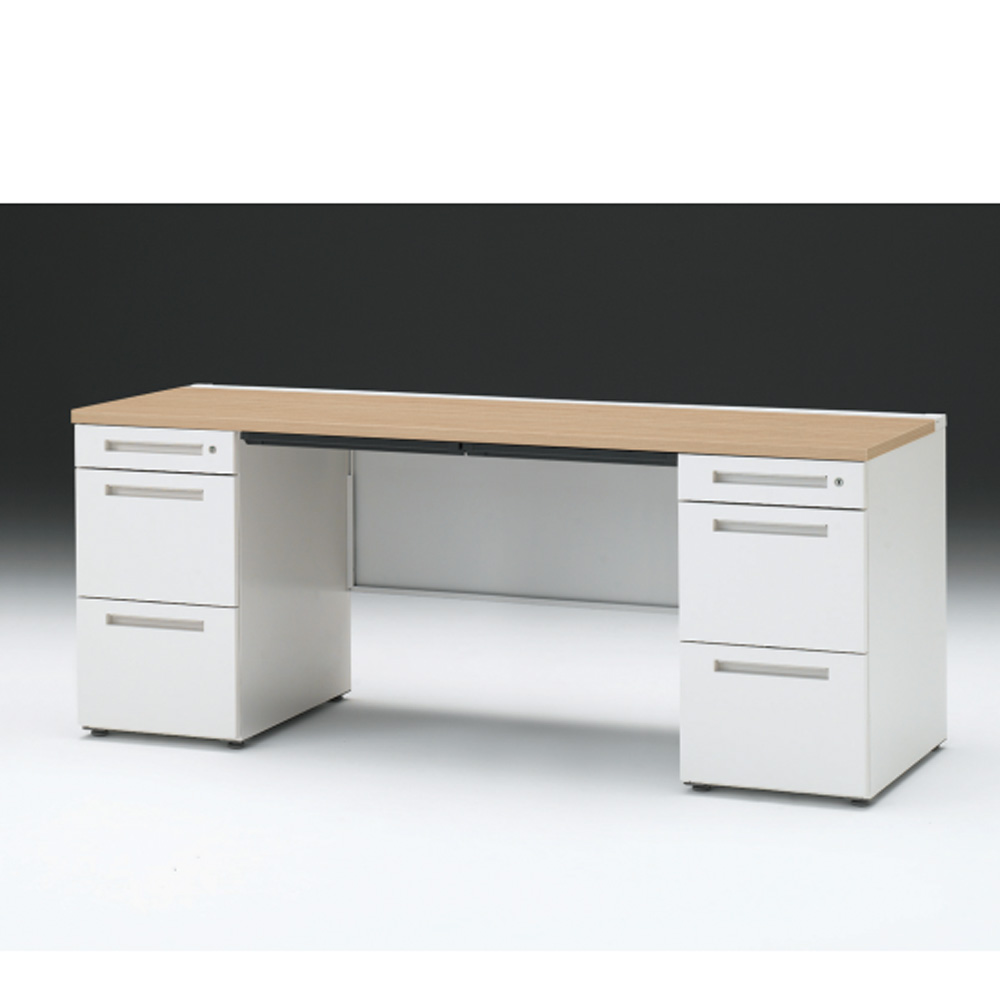 CZRデスク 両袖デスク CZR-186BAC-992 浅型センター引出し付  シリンダー錠W1800× D600 [ 本体: ホワイトW・天板: 92 / ホワイトオークM]