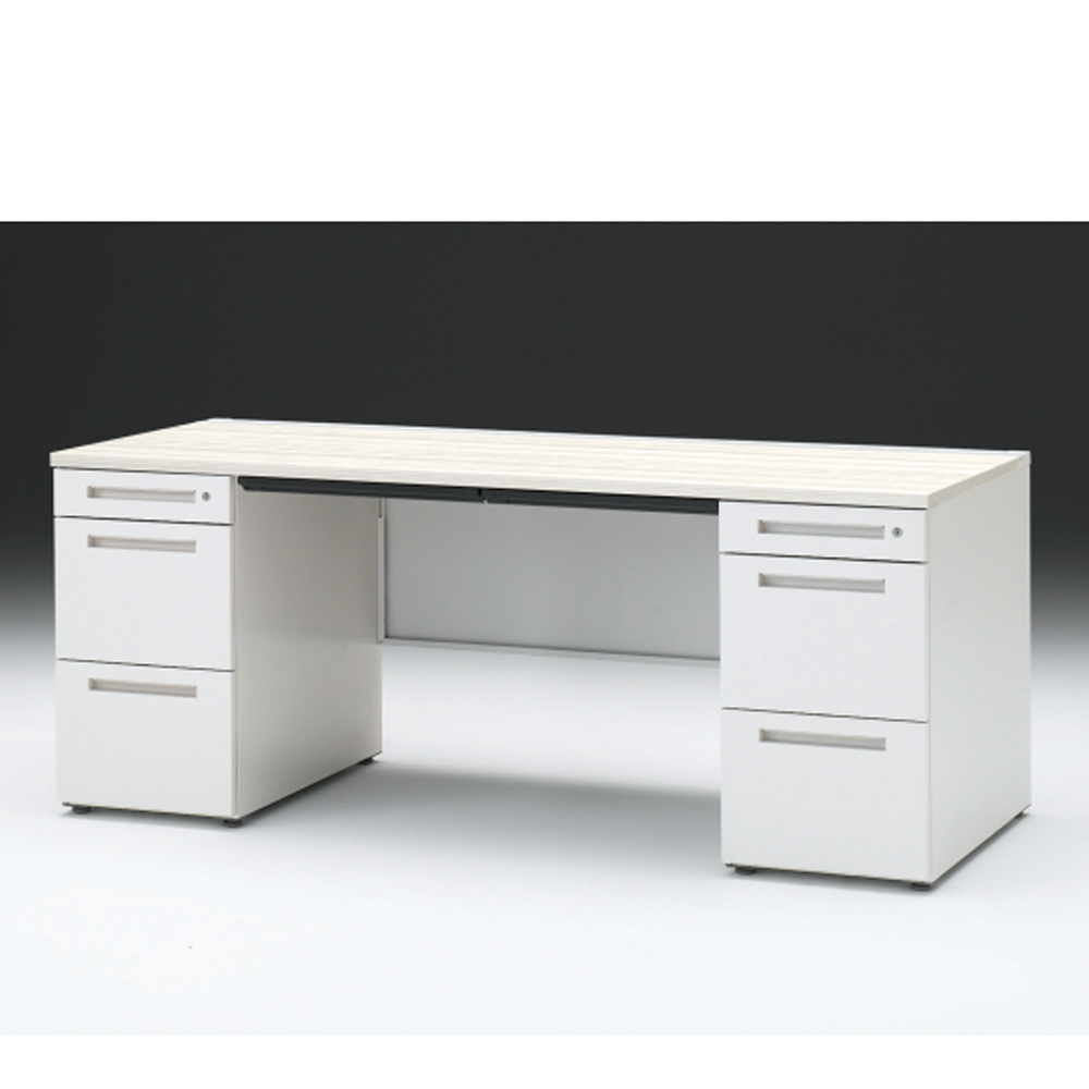 CZRデスク 両袖デスク CZR-187BAC-961 浅型センター引出し付  シリンダー錠W1800× D700 [ 本体: ホワイトW・天板: 61 / アッシュドパインL]