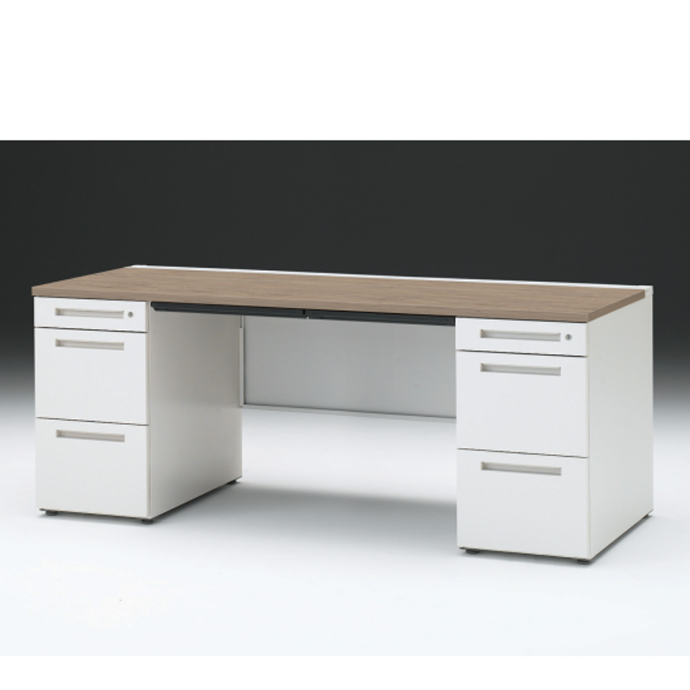 CZRデスク 両袖デスク CZR-187BAC-971 浅型センター引出し付  シリンダー錠W1800× D700 [ 本体: ホワイトW・天板: 71 / アッシュドオークM]