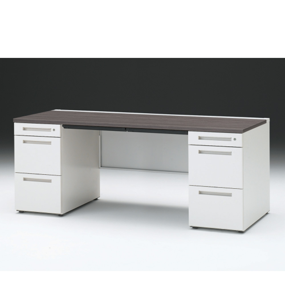 CZRデスク 両袖デスク CZR-187BAC-981 浅型センター引出し付  シリンダー錠W1800× D700 [ 本体: ホワイトW・天板: 81 / アッシュドオークD]