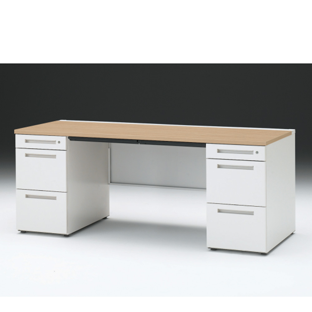 CZRデスク 両袖デスク CZR-187BAC-992 浅型センター引出し付  シリンダー錠W1800× D700 [ 本体: ホワイトW・天板: 92 / ホワイトオークM]