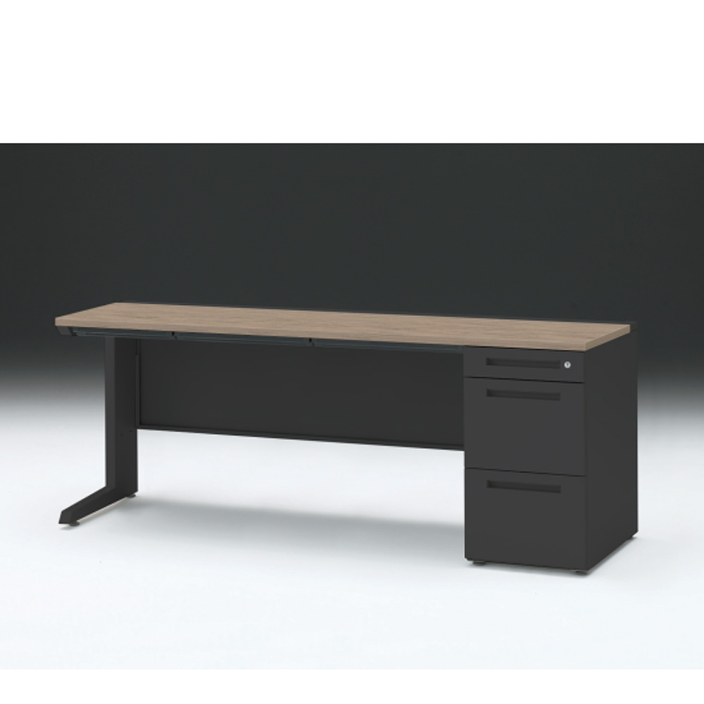CZRデスク 片袖デスク CZR-186CBC-171 浅型センター引出し付  シリンダー錠W1800× D600 [ 本体: ブラックT・天板: 71 / アッシュドオークM]
