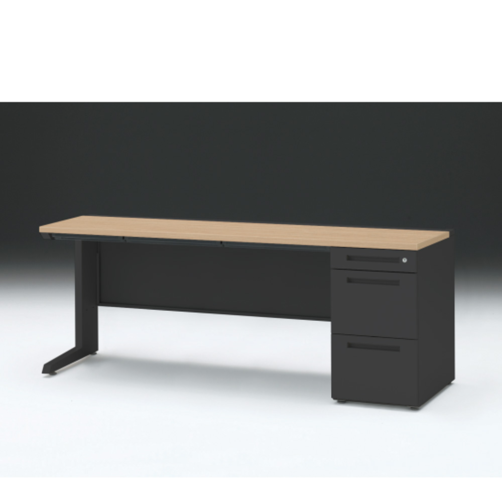 CZRデスク 片袖デスク CZR-186CBC-192 浅型センター引出し付  シリンダー錠W1800× D600 [ 本体: ブラックT・天板: 92 / ホワイトオークM]