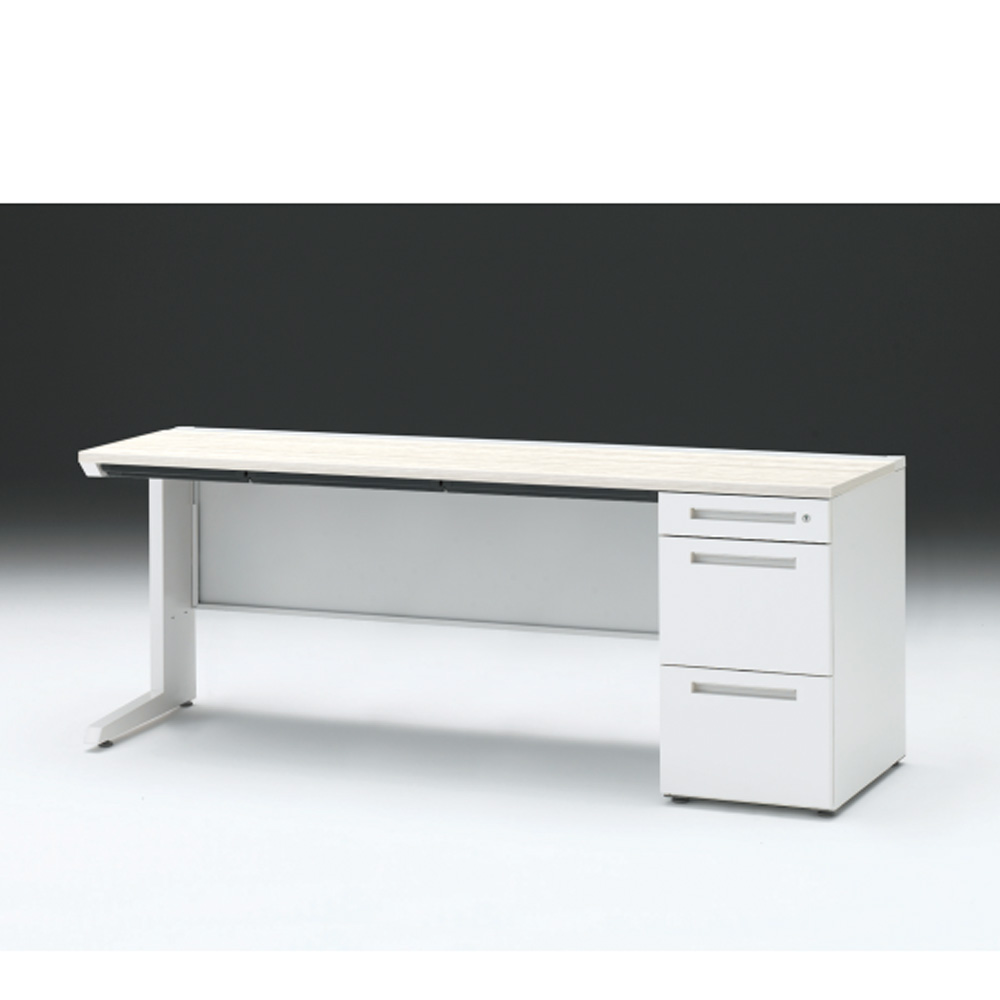 CZRデスク 片袖デスク CZR-186CBC-961 浅型センター引出し付  シリンダー錠W1800× D600 [ 本体: ホワイトW・天板: 61 / アッシュドパインL]