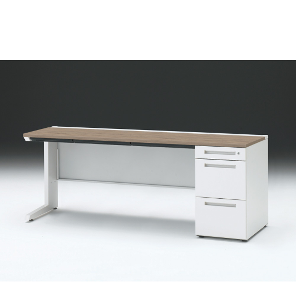 CZRデスク 片袖デスク CZR-186CBC-971 浅型センター引出し付  シリンダー錠W1800× D600 [ 本体: ホワイトW・天板: 71 / アッシュドオークM]