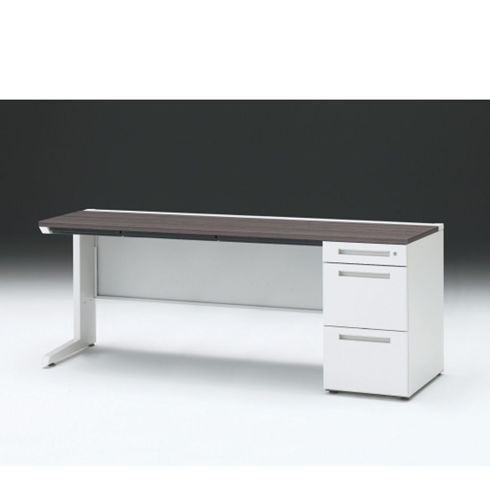 CZRデスク 片袖デスク CZR-186CBC-981 浅型センター引出し付  シリンダー錠W1800× D600 [ 本体: ホワイトW・天板: 81 / アッシュドオークD]