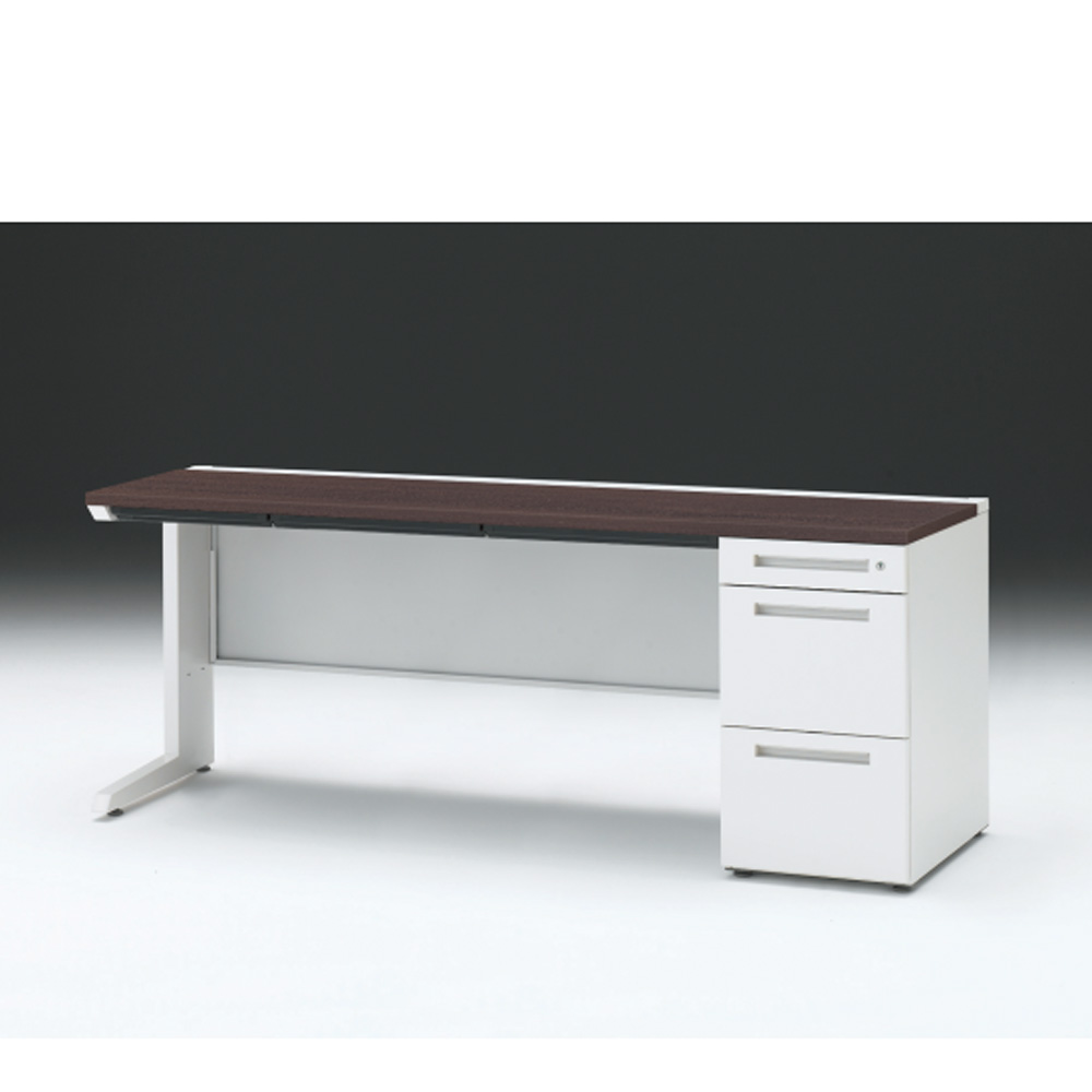 CZRデスク 片袖デスク CZR-186CBC-982 浅型センター引出し付  シリンダー錠W1800× D600 [ 本体: ホワイトW・天板: 82 / ブラックウォールナットD]