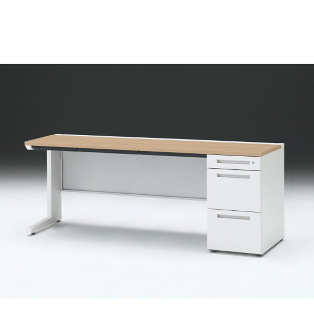 CZRデスク 片袖デスク CZR-186CBC-992 浅型センター引出し付  シリンダー錠W1800× D600 [ 本体: ホワイトW・天板: 92 / ホワイトオークM]