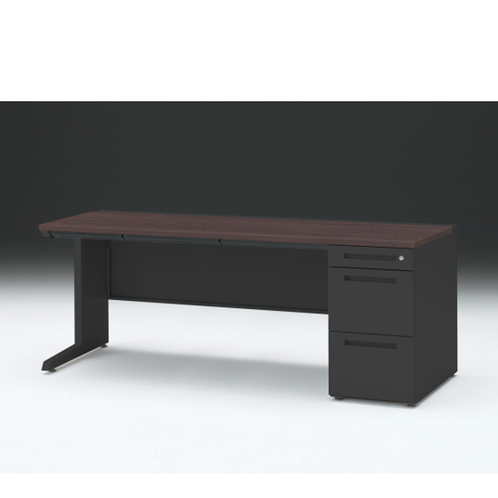 CZRデスク 片袖デスク CZR-187CBC-182 浅型センター引出し付  シリンダー錠W1800× D700 [ 本体: ブラックT・天板: 82 / ブラックウォールナットD]