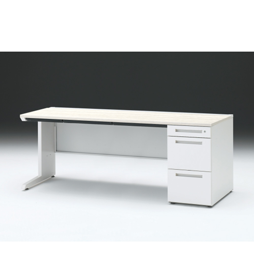 CZRデスク 片袖デスク CZR-187CBC-961 浅型センター引出し付  シリンダー錠W1800× D700 [ 本体: ホワイトW・天板: 61 / アッシュドパインL]