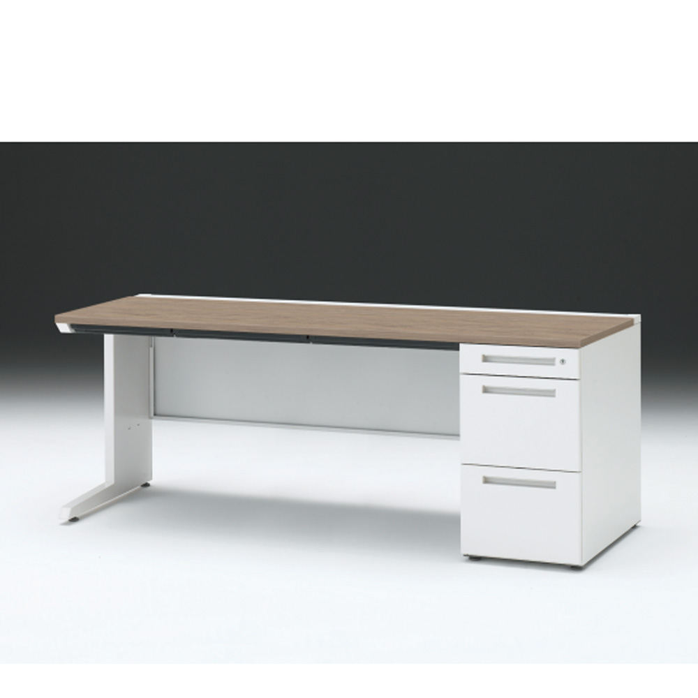 CZRデスク 片袖デスク CZR-187CBC-971 浅型センター引出し付  シリンダー錠W1800× D700 [ 本体: ホワイトW・天板: 71 / アッシュドオークM]